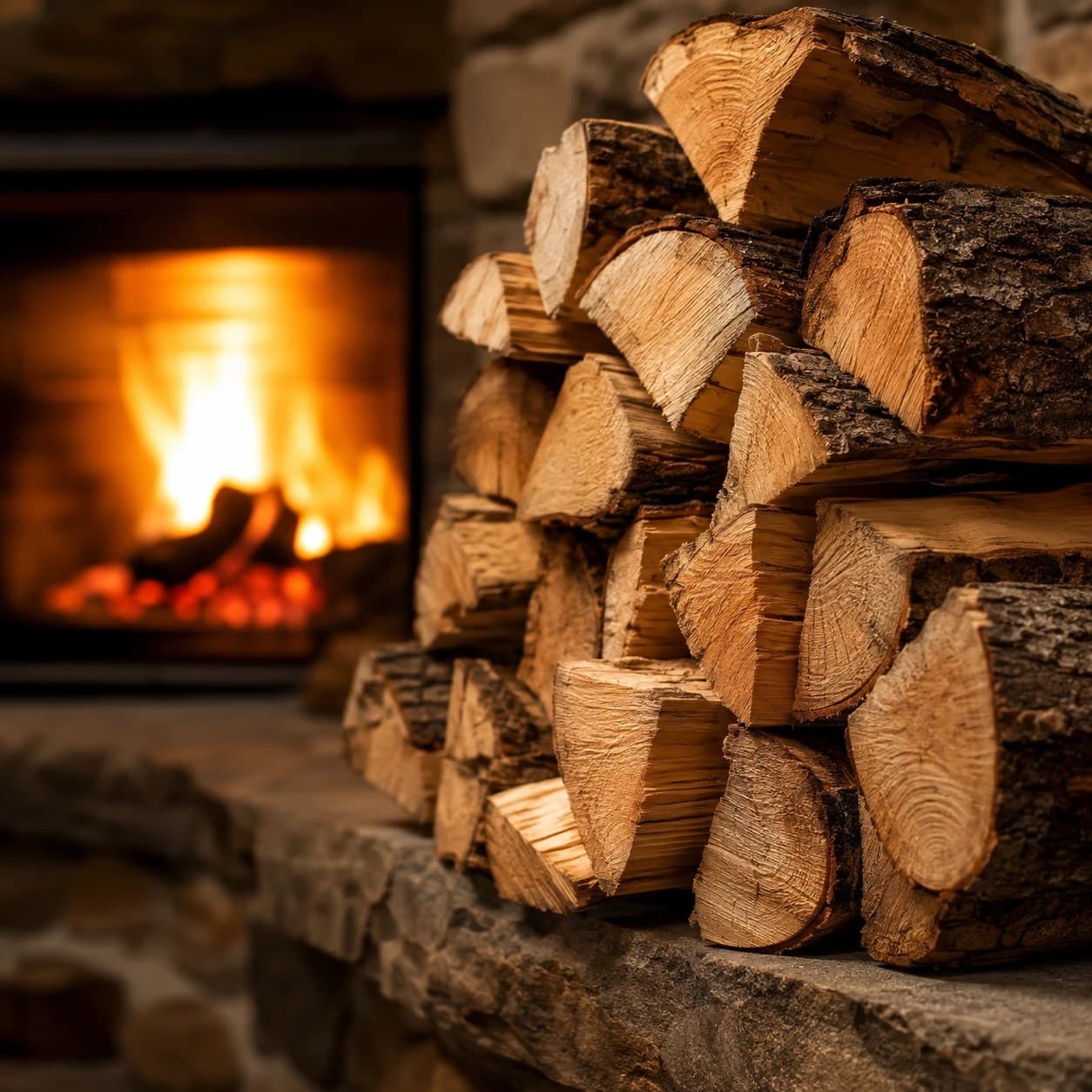 Feu de bois dans une cheminée